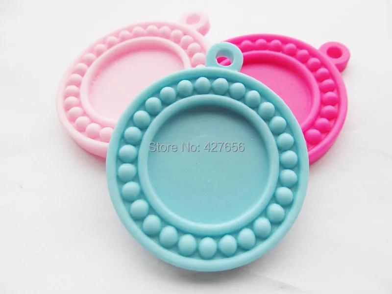 

50pcs Pink/Hot Pink/Light Blue Flatback Resin Round Charm Finding,Beads Border Base Setting Tray Bezel, for 25mm Cabochon/Cameo
