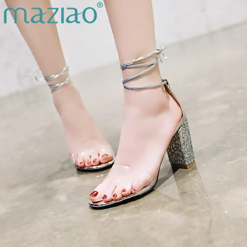 lace up clear strap heels