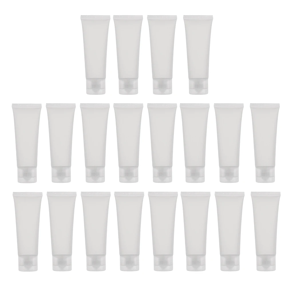 20Pcs Refillable Empty Plastic Squeezable Soft Tubes Bottles, Flip Cap Cosmetic Cream Lotion Shampoo Travel Containers