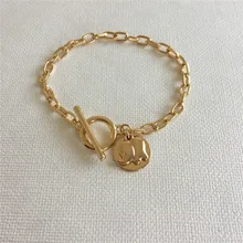 Милый браслет для девочек золотого цвета с покрытием слона на круглом диске Т-образный браслет