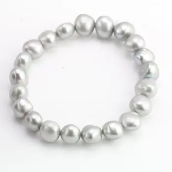 

New Arriver Gray Pearl Jewellery,9-10mm Gray Color Freshwater Pearl Elastic Bracelet,Baroque Pearls Stretch Bracelet