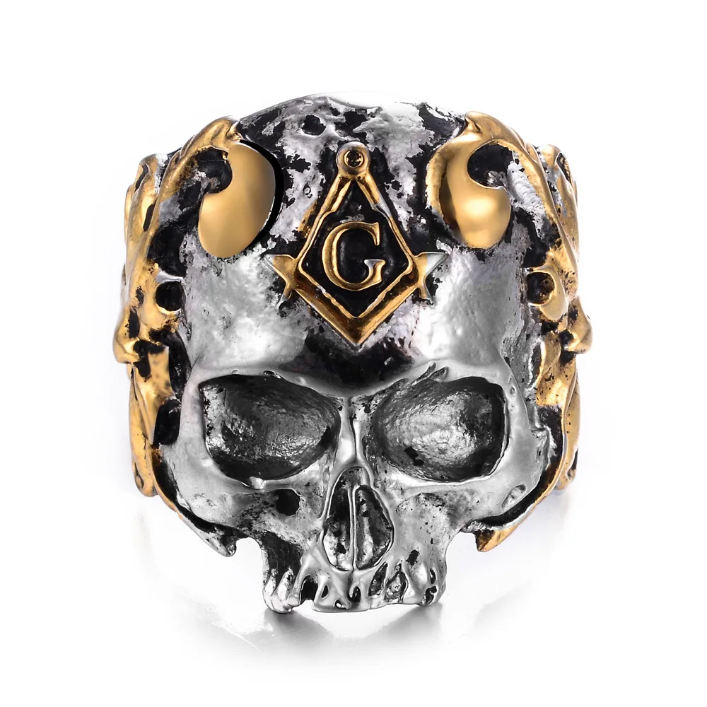 

Masonic Freemasonry Signet Ring Punk Gothic Titanium Stainless Steel Biker Unique Skeleton Skull Rings Mens Rock Jewelry
