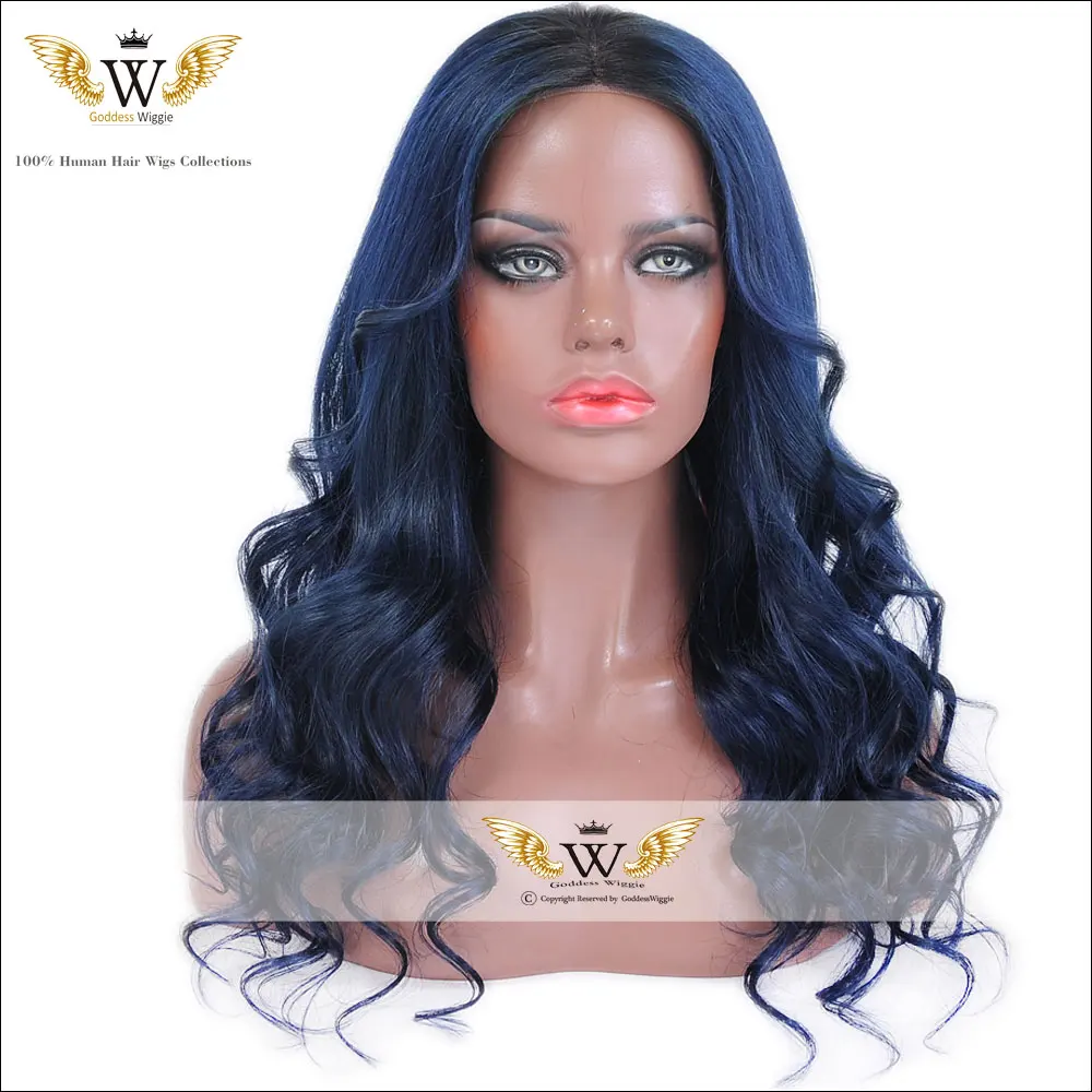 6A Blue Ombre Weave Front Lace Wig Ombre Blue Full Lace Human Hair Wigs