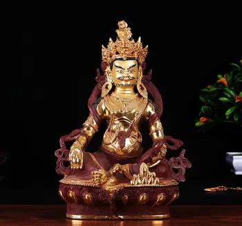 

11" Antique Tibet Buddhism copper gilt hand painting Yellow Jambhala statue