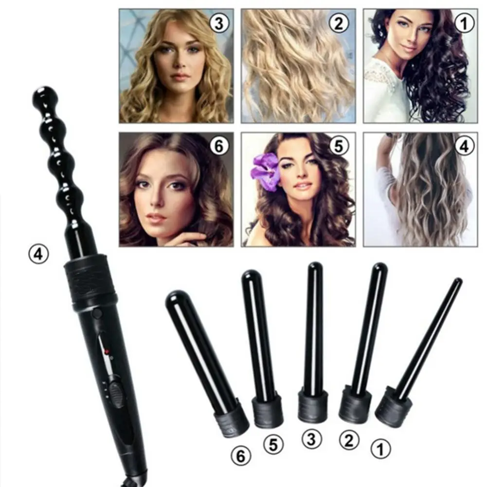 

6 in 1 Tourmaline Ceramic Pro Curling Iron Wand Hair Curler Kits Interchangeable Barrel Tourmaline Ceramic Curling Iron Machine