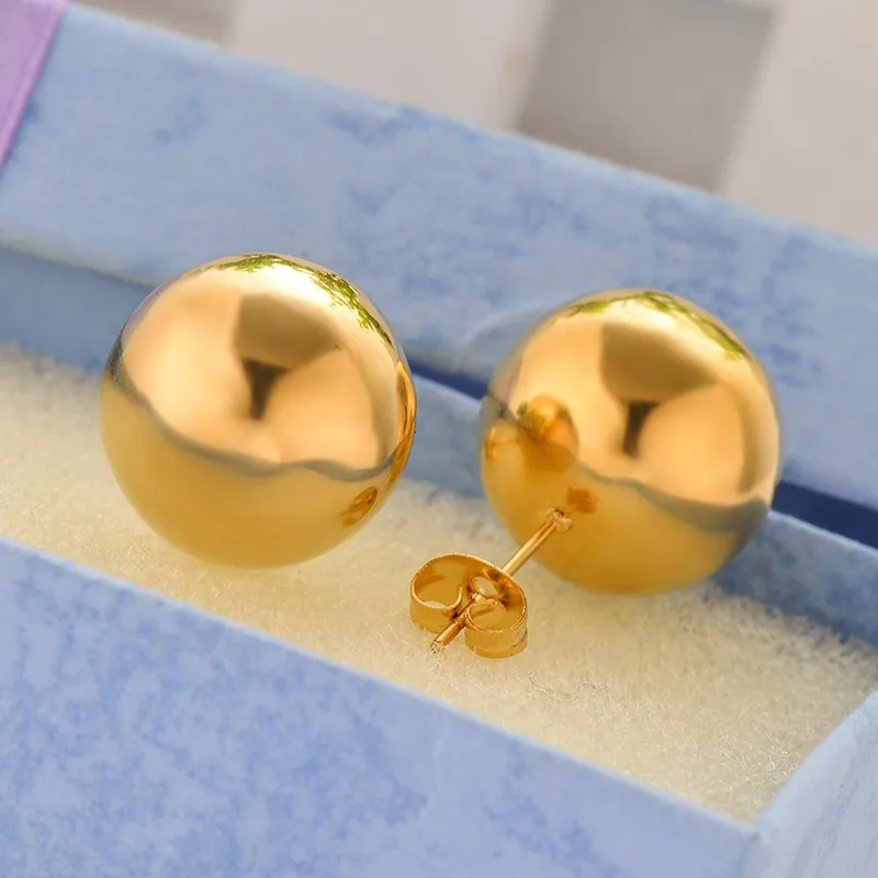 12 мм Модные украшения Нержавеющая сталь шар, серьги со шпилькой, для Для женщин Уникальный серьги золотого цвета женские модные серьги в форме de la manera N10