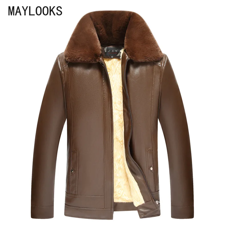

Leather Jacket Men Coats Brand High Quality PU Outerwear Men Business Winter Faux Fur Male Jacket Fleece HN226