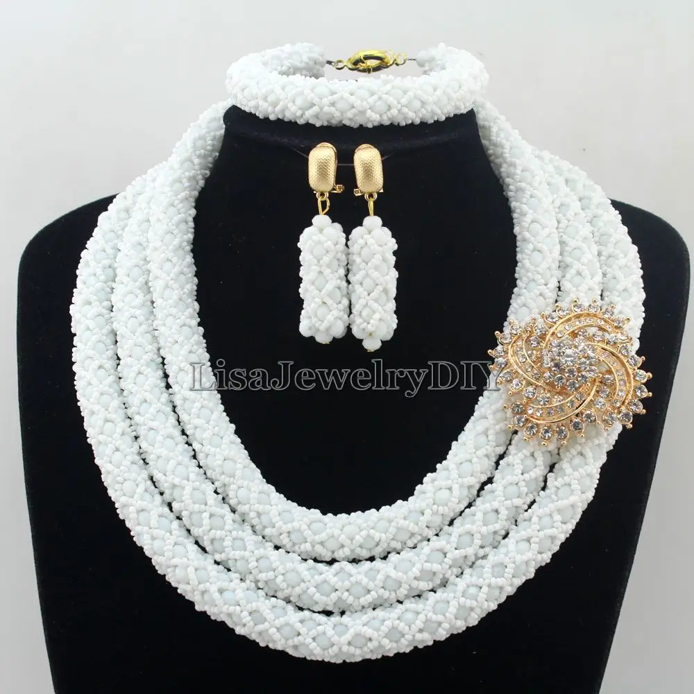 

African Statement Necklace Costume Necklace Set Crystal Jewelry Womens Jewellery Set Nigerian Wedding Beads Jewelry Set HD7252