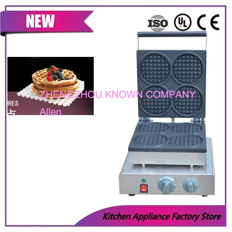 

Waffle machine with 4 pcs moulds commercial stainless steel round shape waffle maker snack machine 110v/220v CE