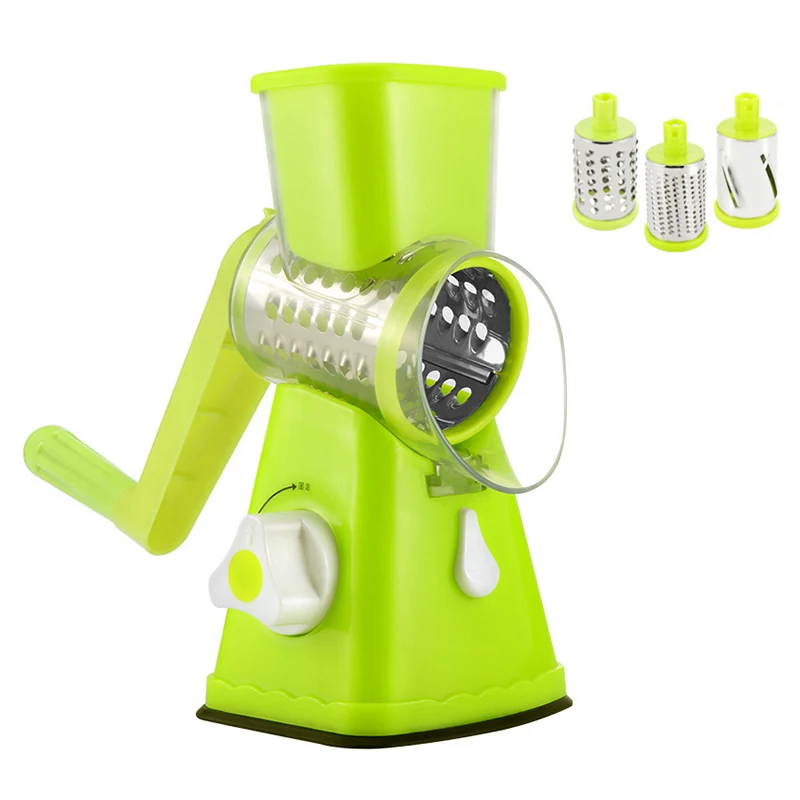 

Super kitchen manual rotary cheese grater kitchen accessories vegetable slicer stainless steel drum 3 interchangeable household
