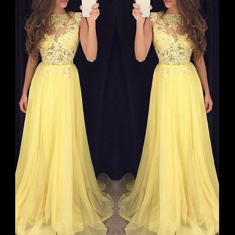 Yellow Evening Gowns Chiffon Evening Dress Long Vestidos Para Festa Elegant Evening Dresses Appliques Custom robe de soiree