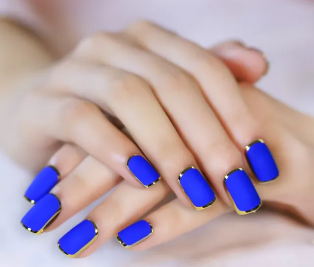 24pcs Matte Blue False Nails Kit Lady Daily Wear Fake Nail Tips 24pcs Matte Blue False Nails Kit Lady Daily Wear Fake Nail Tips Round Top Medium