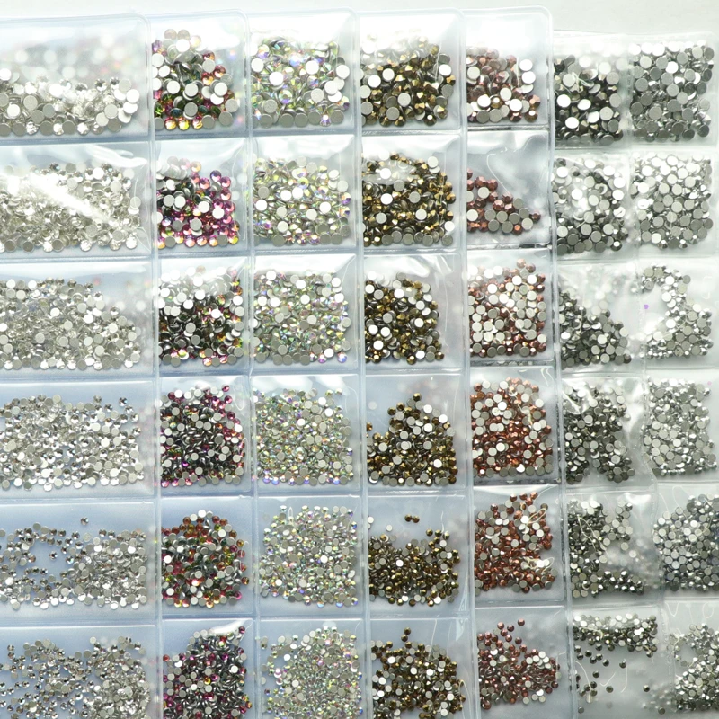 Смешанные 6 размер блестящие 3d кристаллы для ногтей Стразы стеклянные бусины-бриллианты украшения аксессуары для ногтей камни амулеты набор