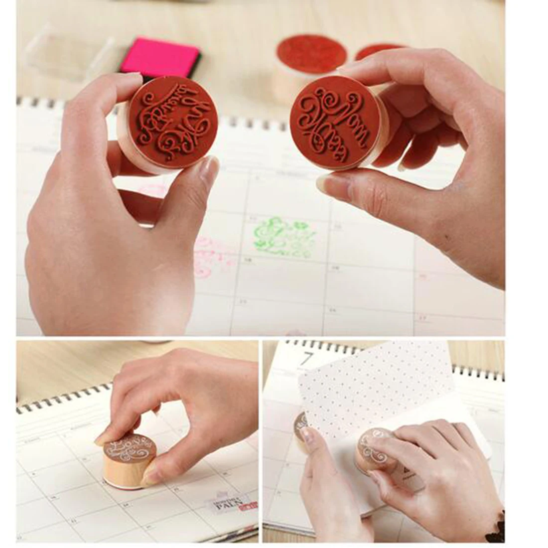 

Big Sale 6Pcs Assorted Retro Floral Flower Pattern Round Wooden Rubber Stamp Scrapbook