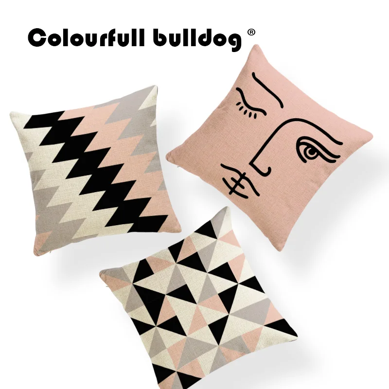 

Geometr Cushion Pink Eyebrow Pillow Cover Buffalo Check Face Geometry Beige Recliner Stripe Line Trellis Throw Pillow Cases