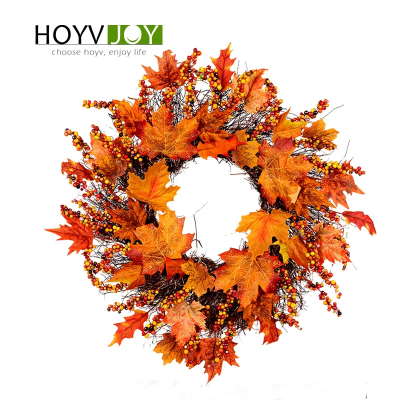 HOYVJOY Berry Maple Leaf FalWreath For Christmas Decoration Artifical Garland 45cm Decor Hand On The Wall Table High Quality | Дом и сад