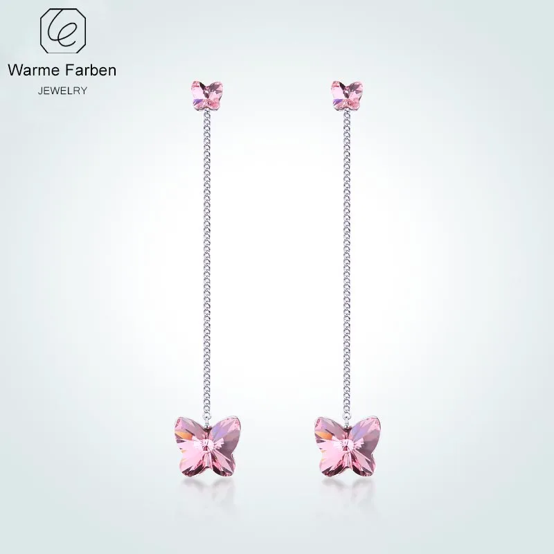 

WARME FARBEN Crystal from Swarovski 925 Sliver Women Earring Fine Jewelry Crystal Butterfly Long Drop Earring for Party Brincos