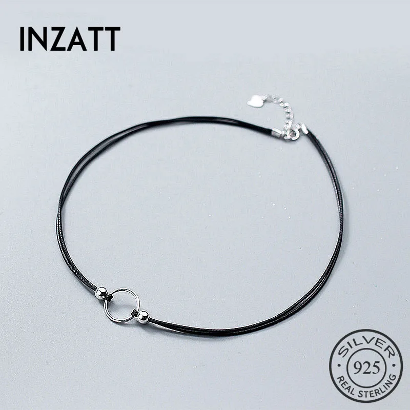

INZATT Personality Black Rope Choker Necklace For Women Birthday Party Geometric Round Fashion 925 Sterling Silver Jewelry Gift