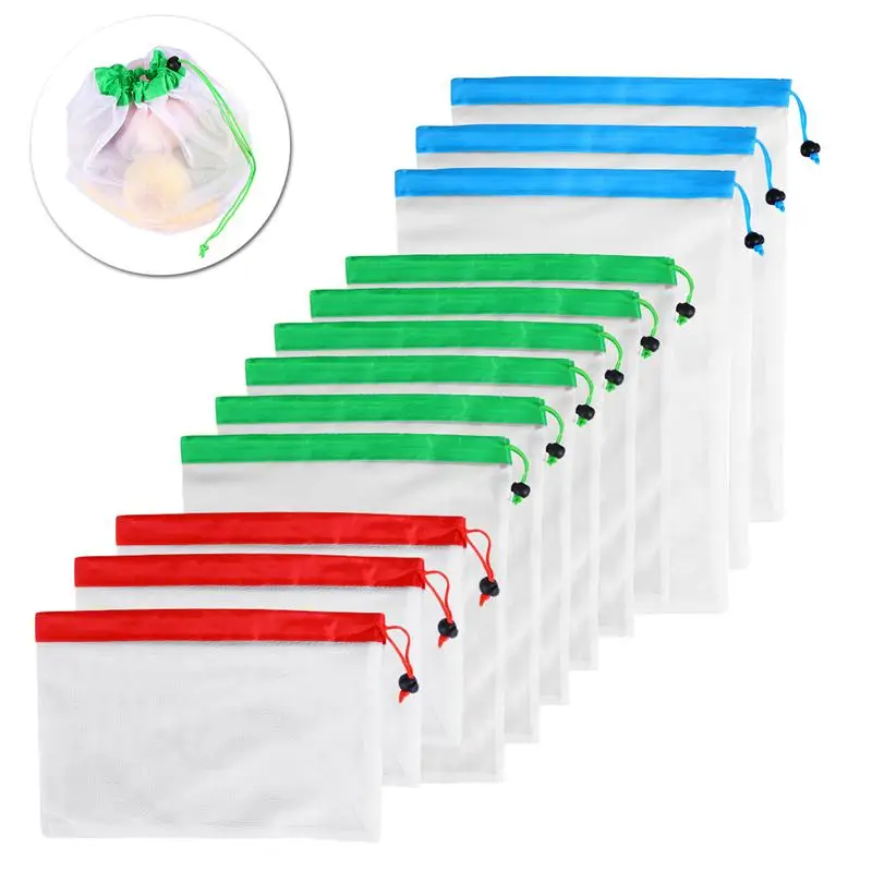 12pcs Reusable Mesh Produce Bags Washable Eco Friendly Bags for Grocery Shopping Storage Fruit Vegetable Toys Sundries