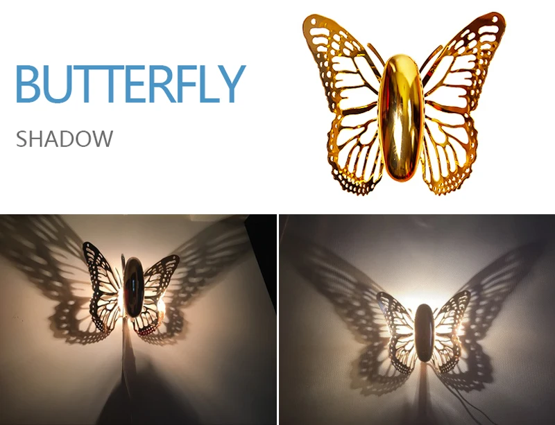 Horsten New Creative LED Wall Lamp Butterfly Lampshade Projection Shadow Wall Light Gold Butterfly Wall Sconce For Home Cafe Hotel Decoration (1)