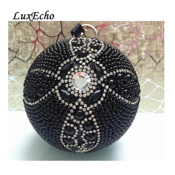 

New Black Ball Bags Luxury Rhinestone Handmade Handbags Fashion Women Party Day Clutches Chain shoulder bags Evening bags