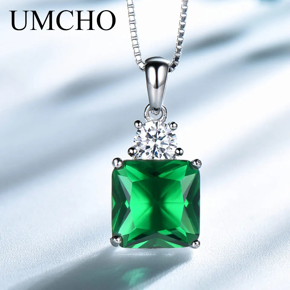 

UMCHO 925 Sterling Silver Pendants Necklaces For Women Link Chain Vintage Emerald Pendant Jewelry Engagement Wedding Party Gift
