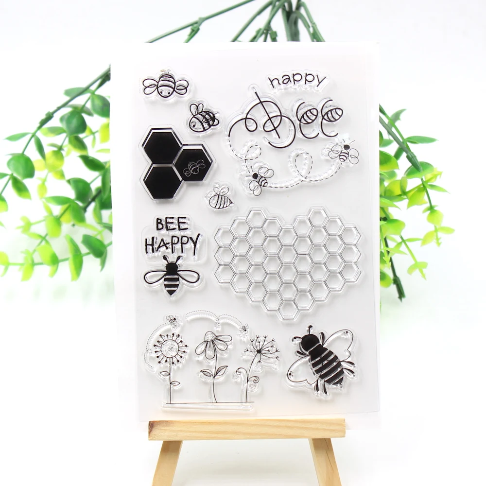 

VUAWRTG Bee Happy Transparent Clear Silicone Stamp for DIY scrapbooking/Card making