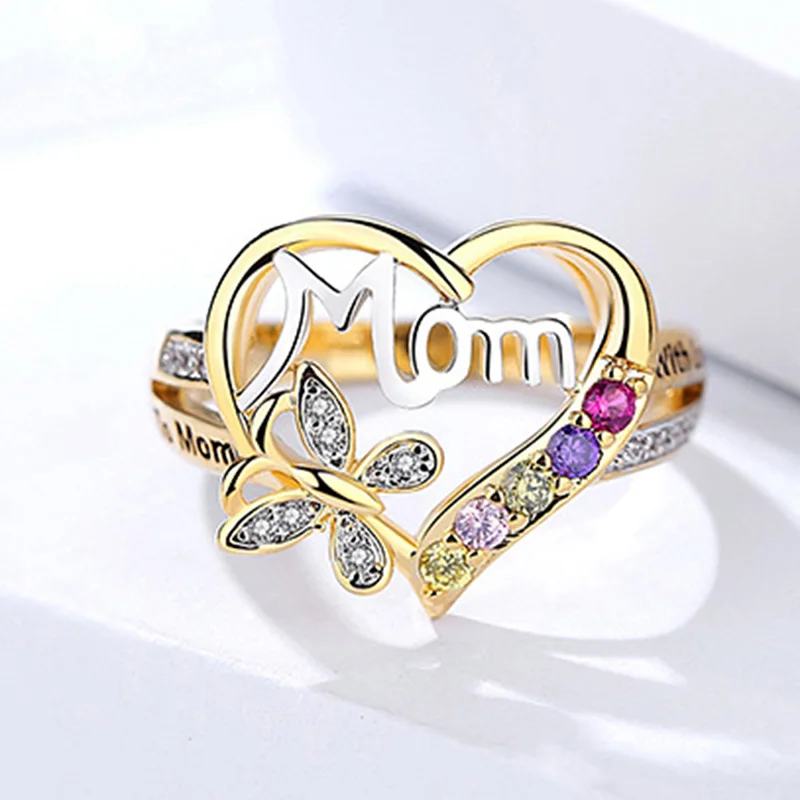 Винтажное серебряное кольцо с сердцем и надписью «Love MOM», кольцо-манжета из нержавеющей стали, Женские Ювелирные изделия на день рождения, подарок на день матери, кольцо для мамы