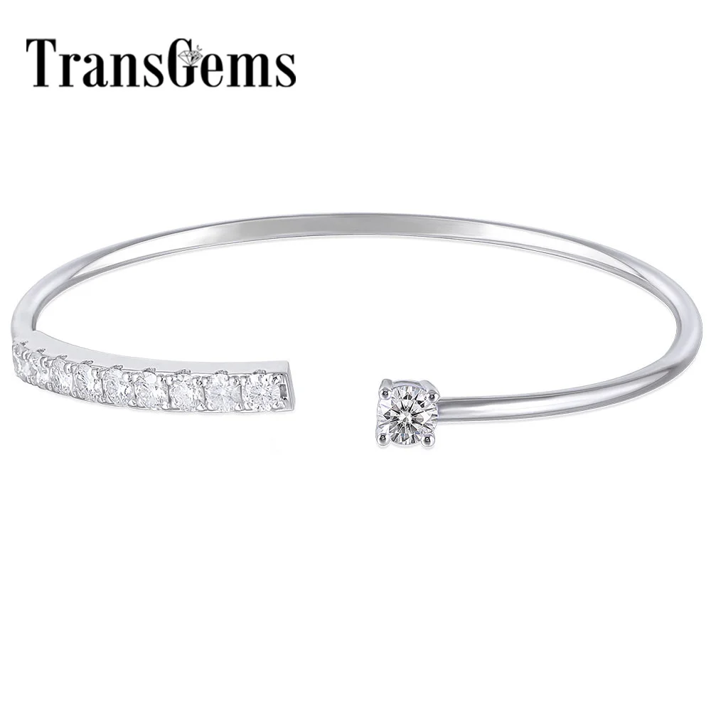 

Transgems Solid 10K White Gold Center 6.5mm F Color Moissanite Bangle Bracelets for Women Anniversary Birthday Gifts