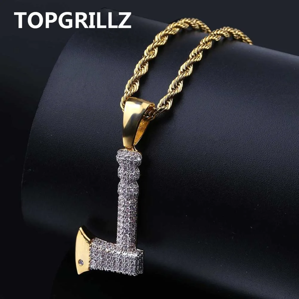 TOPGRILLZ хип-хоп ювелирные изделия ожерелье в виде топора и кулон медь позолоченный Iced Out Micro Pave кубический циркон Шарм для мужчин подарки