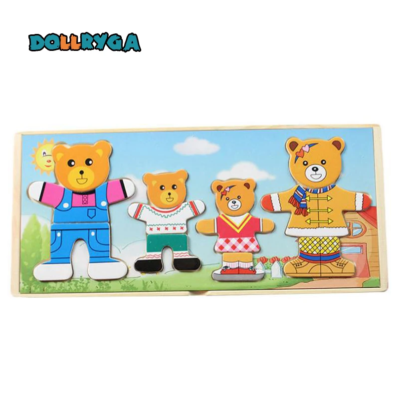 3D DIY Wooden Solid Match Plate Blocks Set Early Childhood Educational Cartoon Costumes Kindergarten Toys Gifts For Kid DOLLRYGA