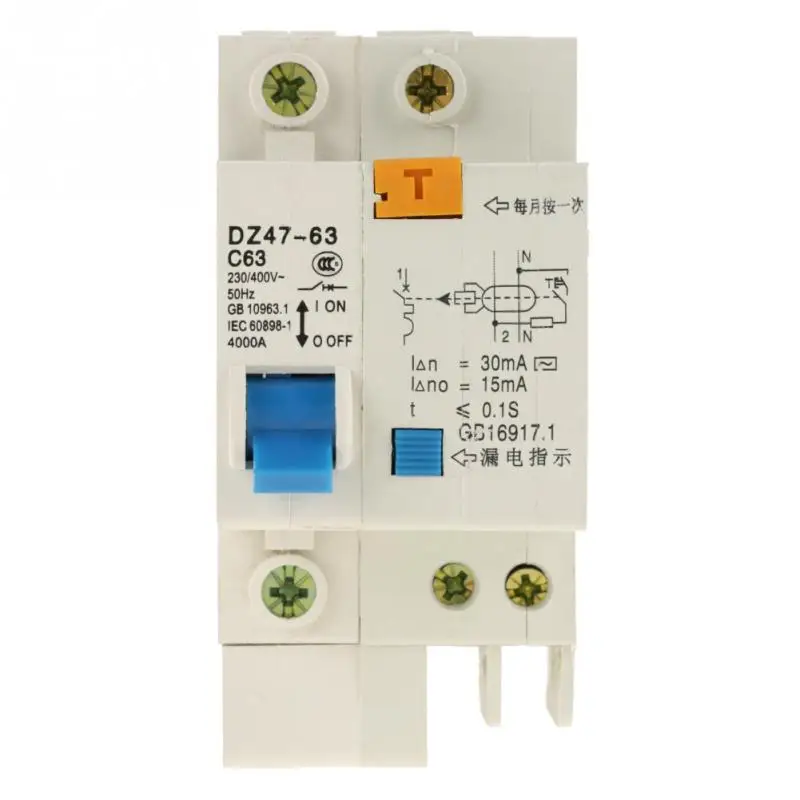 Токовый выключатель DZ47LE токовый 1P + N 230 V 400 50HZ 60A 4KA C тип остаточного