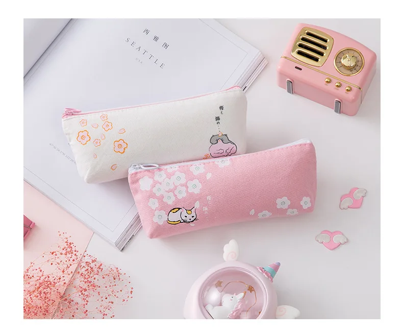 Kawaii cat Розовый Вишневый цвет Сакура пенал для карандашей для девочек школьный пенал для карандашей сумка для карандашей канцелярские принадлежности для студентов