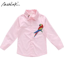 ActhInK/ однотонная вышивка блузки с птицами Брендовая детская Весенняя Повседневная Верхняя одежда футболки для девочек Для детей, на лето блузки, AC012