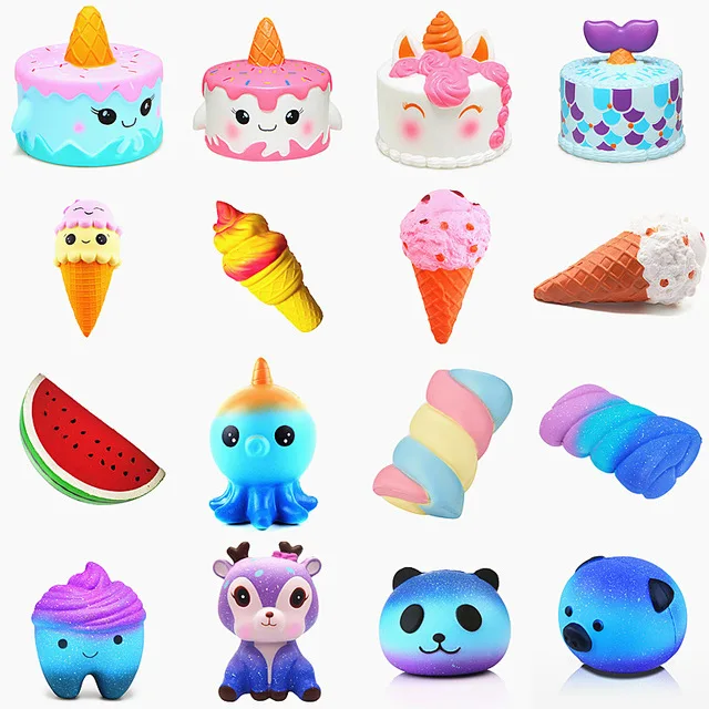 

Anti-stress Cute Squishy Slow Rising Galaxy Deer Poo bread Hamburger Coffee Strawberry Ice PU Squishy Toys Squeeze Squishes Toy
