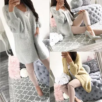 

New Casual Loose Long Sleeve Fur Womens Open Knitwear Tops Jacket Coat