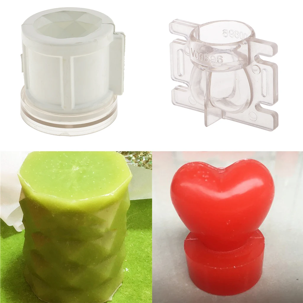 2 Pieces Plastic Mixed Shapes Candles Making Molds Mould For DIY Candle Making Craft Supplies- Love Heart /Diamond Cylinder