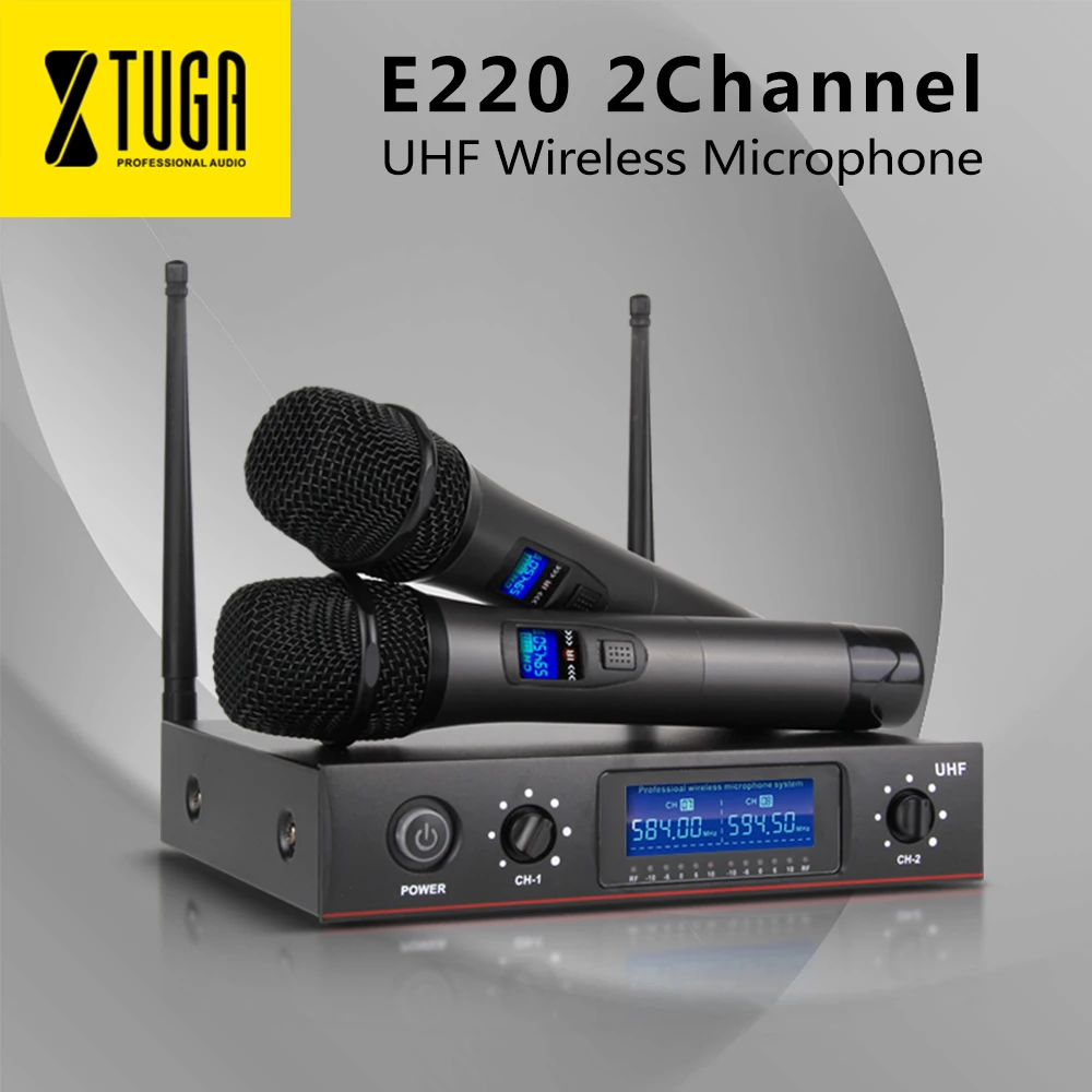 XTUGA E220 беспроводной микрофон XIAO MI UHF двухканальная Беспроводная система цельнометаллический 2 Микрофон вечерние для караоке сцены наивысшего качества