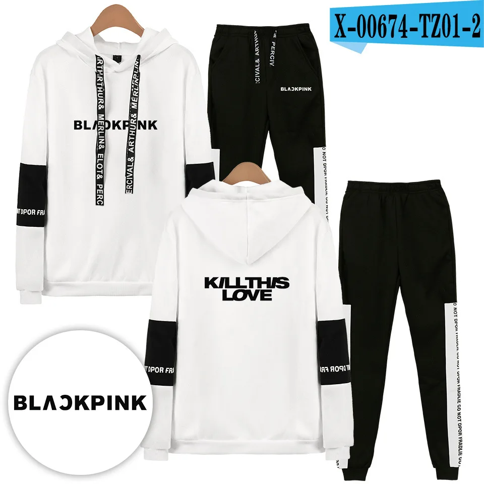 KPOP BLACKPINK KILL THIS LOVE Album спортивный костюм для женщин с длинным рукавом толстовки с капюшоном комплект из 2 предметов повседневная спортивная одежда спортивный костюм - Color: 019