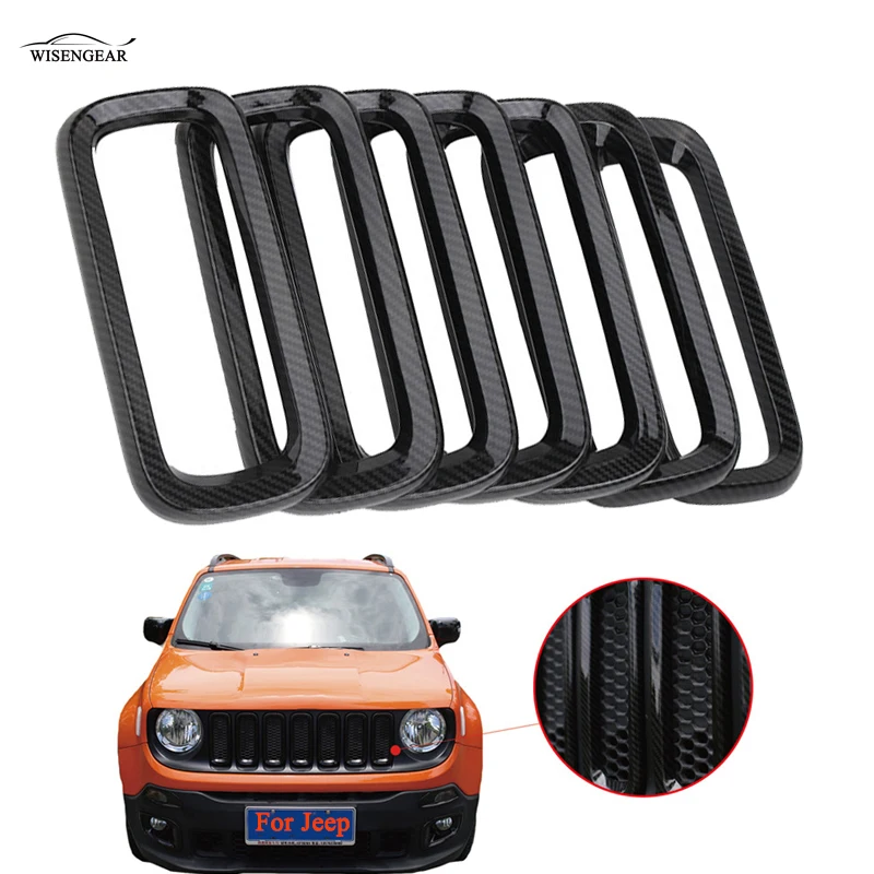 WISENGEAR 7PCS Front Grille Grill Trim Cover Carbon Black Frame Guard