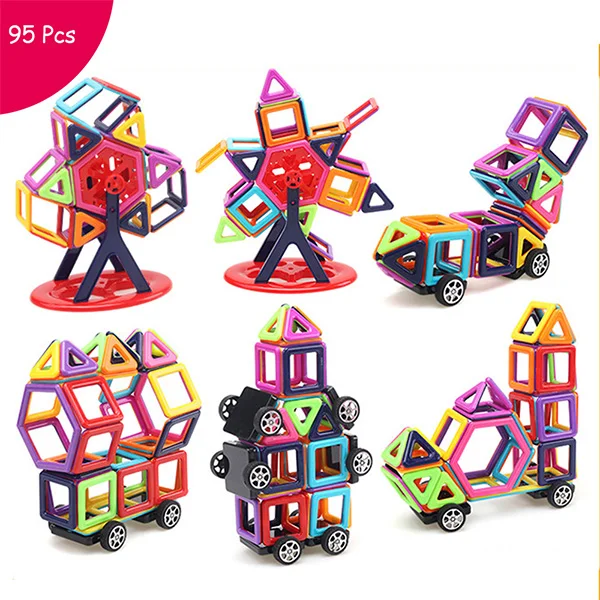 195 шт.-40 шт. Магнитный конструктор, дизайнерские игрушки для мальчиков и девочек, строительные блоки, 3D Развивающие DIY Кирпичи для детей, большой размер - Цвет: 95 Pcs