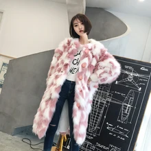 Зимнее пальто из искусственного меха белого и розового цветов, Женская пушистая длинная куртка из искусственного лисьего меха, утепленная женская верхняя одежда W1217