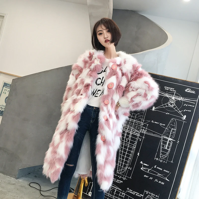 Épaissir Chaud Green Veste Blanc Hiver Fourrure Short Rose 2018 De W1217 Renard Manteau Fausse pink green pink Short Long D9WIHE2