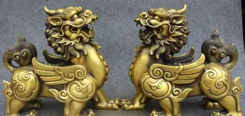 

11" Chinese Pure Bronze Fengshui Pi Xiu Pixiu Brave troops Beast Statue Pair 02017