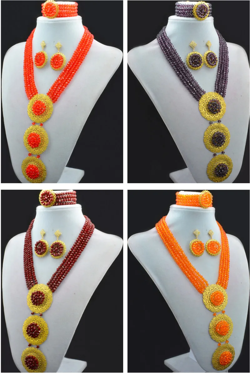 

New Design African Wedding Bridal Jewelry Set Crystal Beads Necklace Long Jewelry Party Gift Set Free Shipping