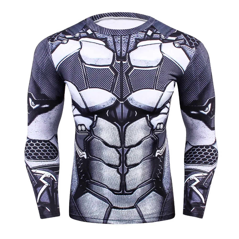 Mens MMA Fitness Rashguard Tight T Shirt Fashion 3D Ironman Long Sleeve Compression T Shirt Men 