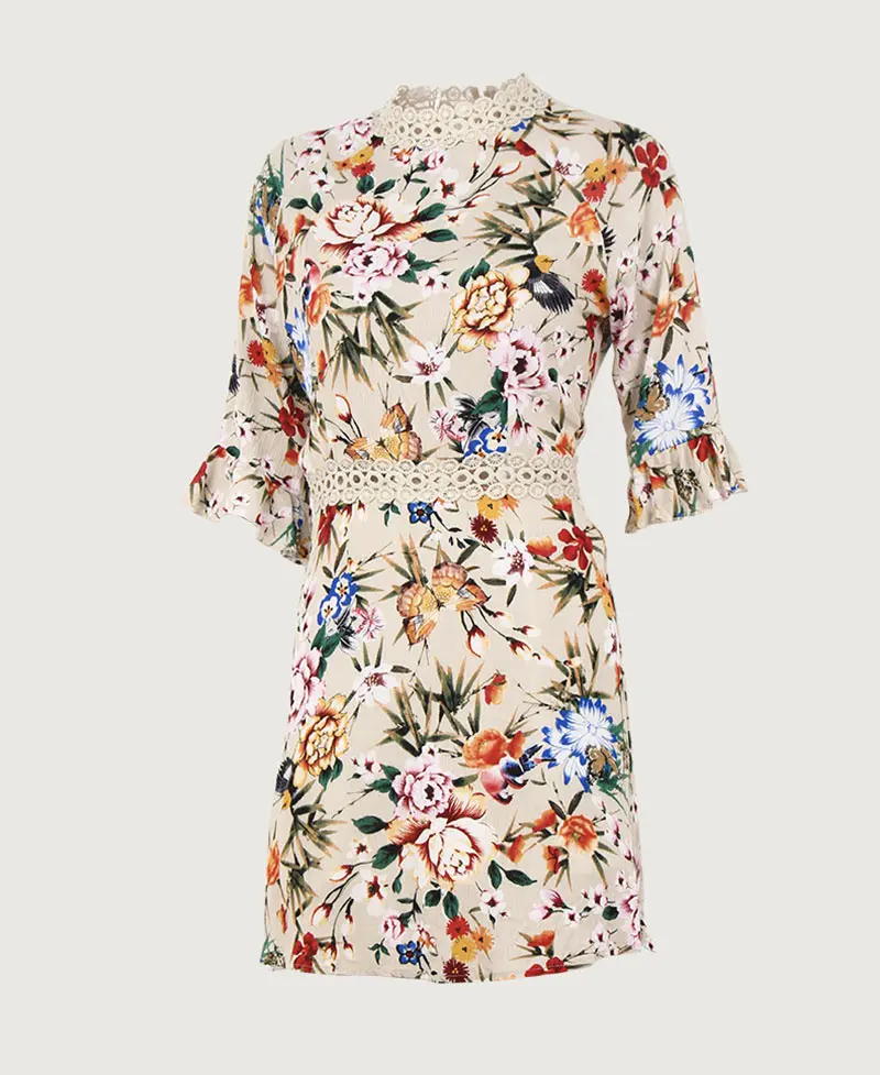 Fashion Flower Print Mini Dress Women Summer Sexy Half Sleeve Bodycon Short Dress Elegant Ladies Streetwear Casual O-Neck Clothes (8)