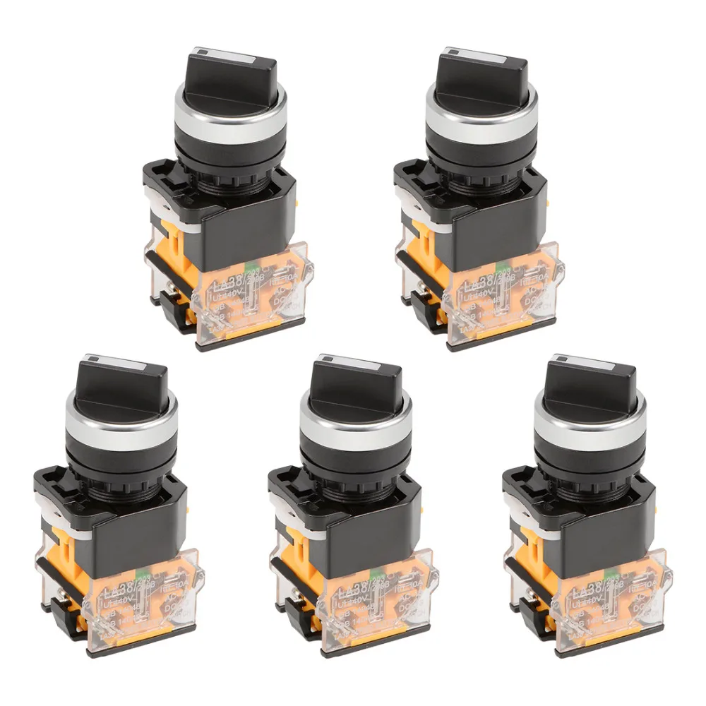 

16mm Momentary Push Button Switch 2 Positions Rotary Selector Select Switch DPST 440V 10A 22mm Mounting Hole Dia 3 Types 5pcs