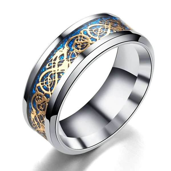 Bohemian Blue Black Stainless Steel Rings for Women Jewelry Fashion Boho Vintage Engagement Rings Dragon Rings Men Anel - Цвет основного камня: Серебристый