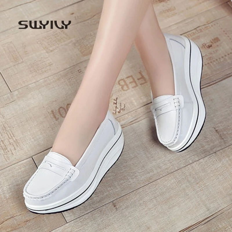 SWYIVY Women Toning Shoes Thick-sole Slip-on Swing Sneakers 2018 New Light Weight Height Increasing Female Slimming Shoes Soft